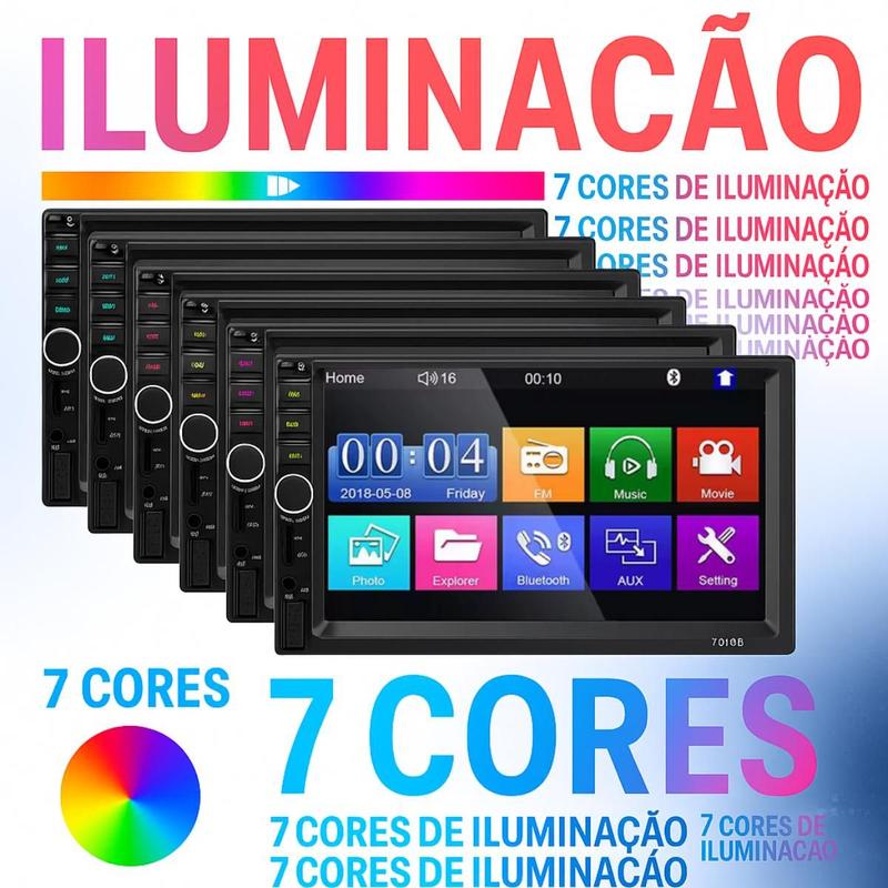 Central Multimídia Automotiva 2 Dim 7 Polegadas MP5 USB AUX TF